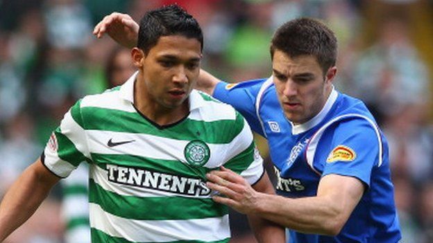 Celtic's Emilio Izaguirre and Rangers' Andrew Little in April 2012
