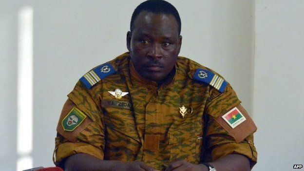 Burkinese Lieutenant-Colonel and interim leader Isaac Zida attends a meeting with opposition leaders in Ouagadougou, 2 November 2014