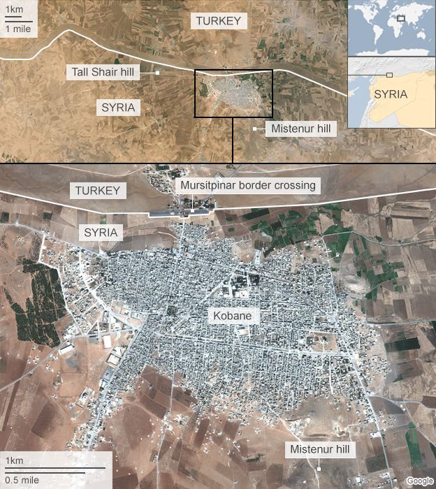 Satellite map of Kobane