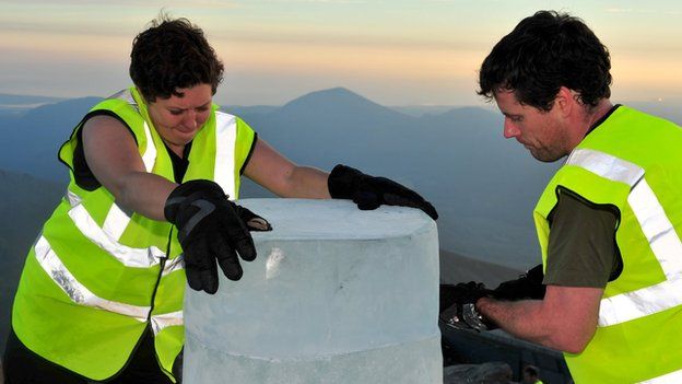 Sculptors from the Ice Academy in Cwmbran building the sculpture