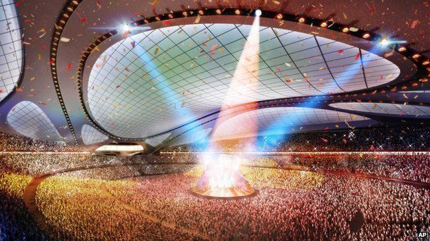 This artist rendering released by Japan Sport Council shows Tokyo's new National Stadium, which will become the main venue for the 2020 Summer Olympics