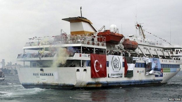 Turkish ship Mavi Marmara, carrying activists to take part of a humanitarian convoy to Gaza, leaves from a port in Istanbul, Turkey - 22 May 2010.