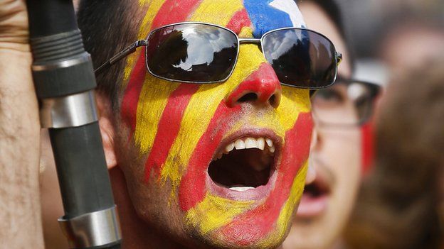 Catalan independence activist with painted face