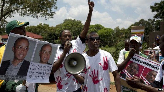 Members of the Rwanda National Congress opposition party protesting in Pretoria, South Africa - January 2014
