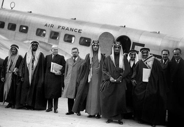 Saudi Arabia's Crown Prince Faisal ibn Abdul Aziz Al Saud (5-R) in Paris in March 1939