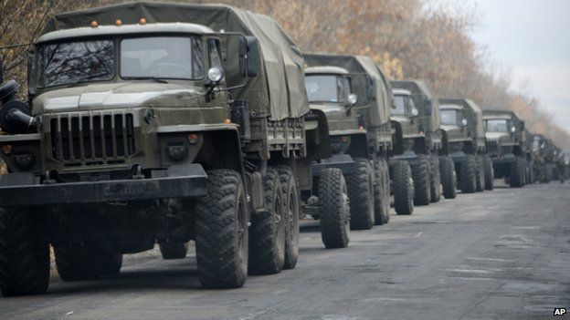 Unmarked military vehicles near Snizhne in eastern Ukraine - 8 November