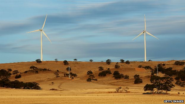 Wind turbines on a hill in Waterloo, Australia - 18 April 2013
