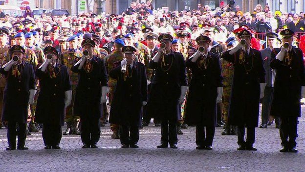 Armistice Day 2014 service at the Menin Gate memorial in Ypres, Belgium.