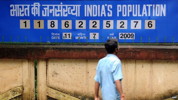 A billboard on India's population