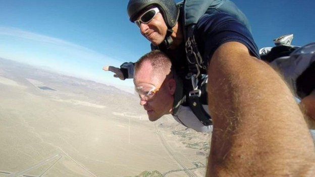 Kenny Heuer celebrating his divorce with a skydive