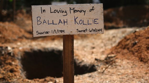 A grave in a cemetery for Ebola victims in Bong County, Liberia