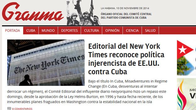 The front page of the Cuban newspaper website Granma