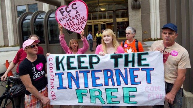 People protesting about net neutrality rule changes