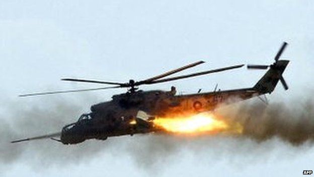 Armenian Mi-24 helicopter ona training exercise