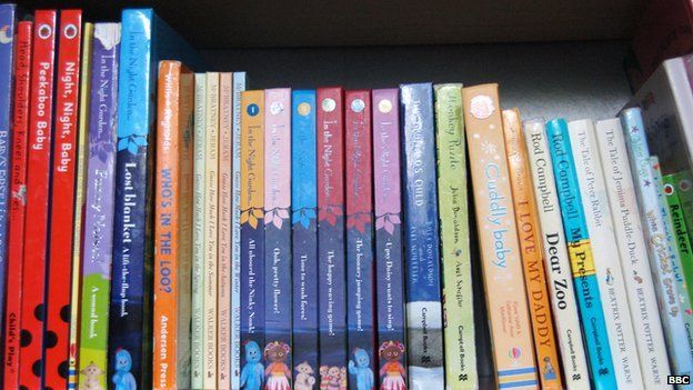 children's books on a shelf