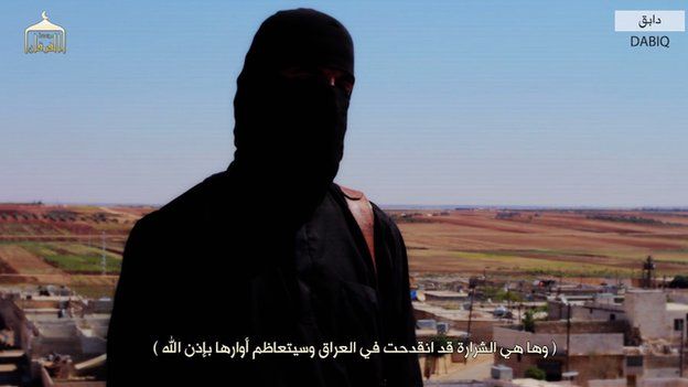 Islamic state militant appearing in a video in Dabiq, Syria