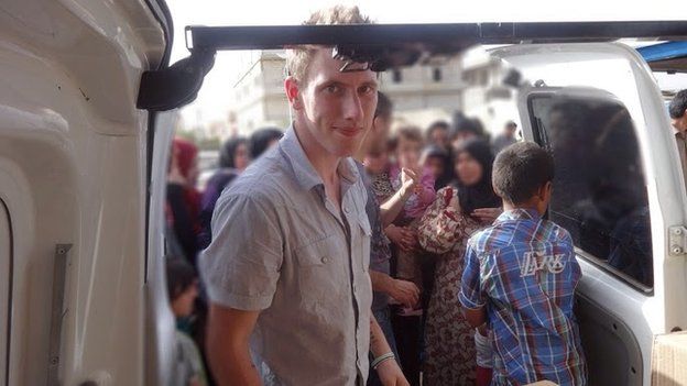 Abdul-Rahman Kassig (formerly Peter Kassig) delivering aid in Lebanon's Bekaa Valley in May 2013.