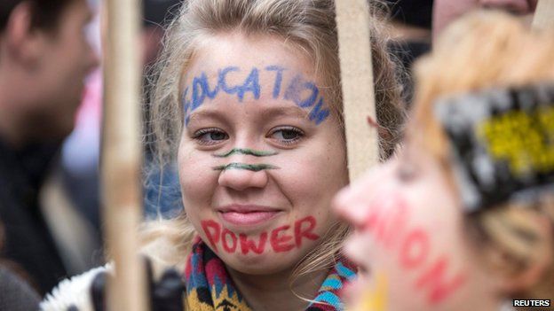 Demonstrators participate in a protest against student loans and in favour of free education, in central London November 19, 2014