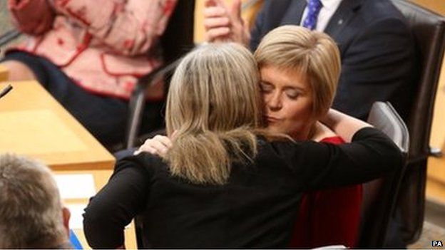 Nicola Sturgeon was congratulated by fellow MSP Shona Robin in the Holyrood chamber