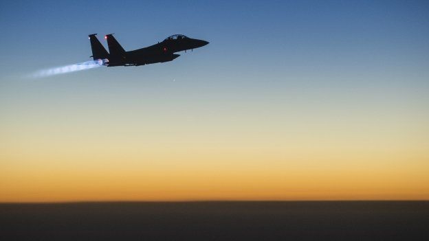 US F-15E Strike Eagle flies over northern Iraq