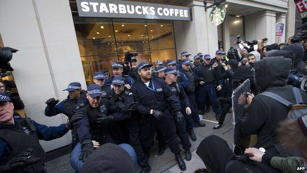 Police guarding Starbucks