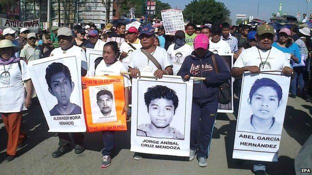 A rally by relatives of the 43 missing Mexican students