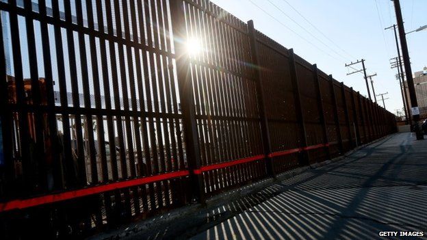 View of the US - Mexico border wall in Calexico, California 19 November 2014