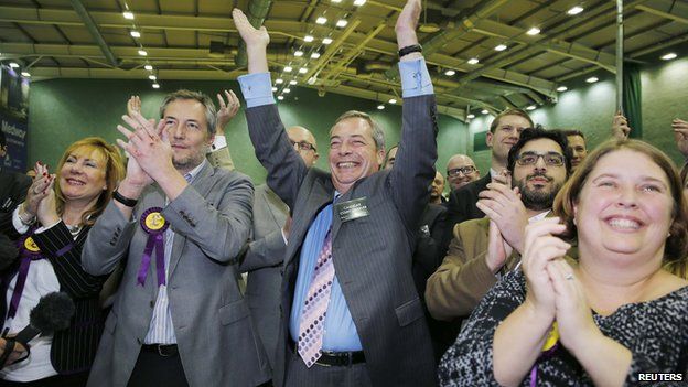 Nigel Farage celebrates Mark Reckless's Rochester victory