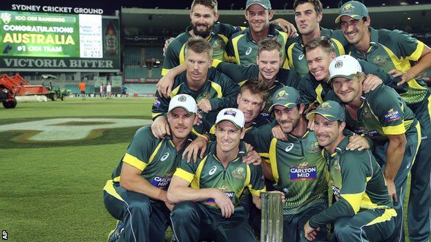 Australia celebrate with the one-day series trophy