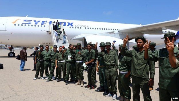 Libyan soldiers at Maitiga air base