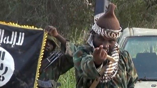 Boko Haram leader Abubakar Shekau with fighters. 31 October 2014