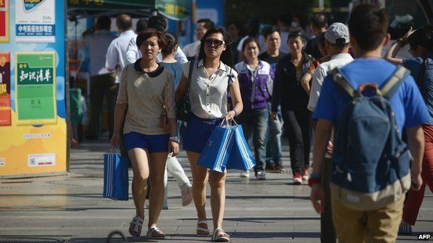 Shoppers on a street in Beijing