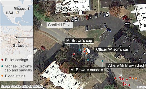 Map of Michael Brown shooting scene