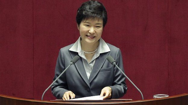 South Korean President Park Geun-Hye speaks at the National Assembly on October 29, 2014 in Seoul, South Korea.