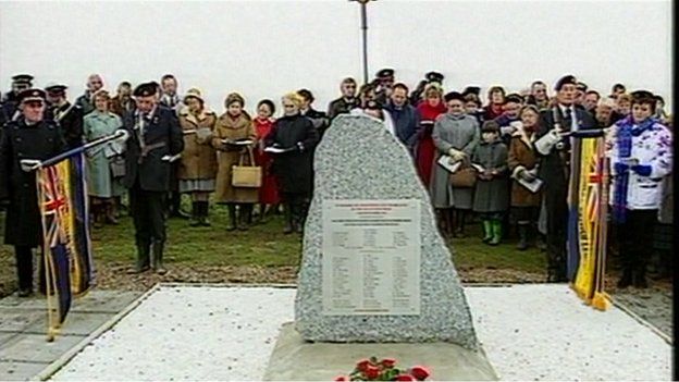 Still of the memorial unveiling in 1990