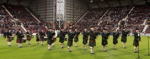 The Band of the Royal Scots Association played at Tynecastle when Hearts played Raith Rovers