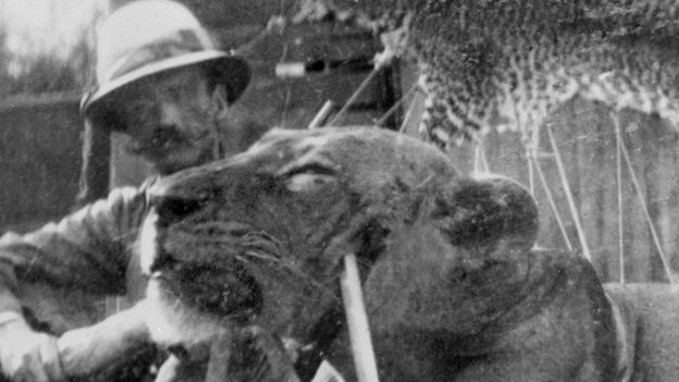 JH Patterson with one of the Tsavo lions