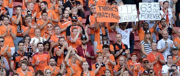 Fans applauded in the 63rd minutes of the A-League match between Brisbane Roar and Perth Glory in Brisbane