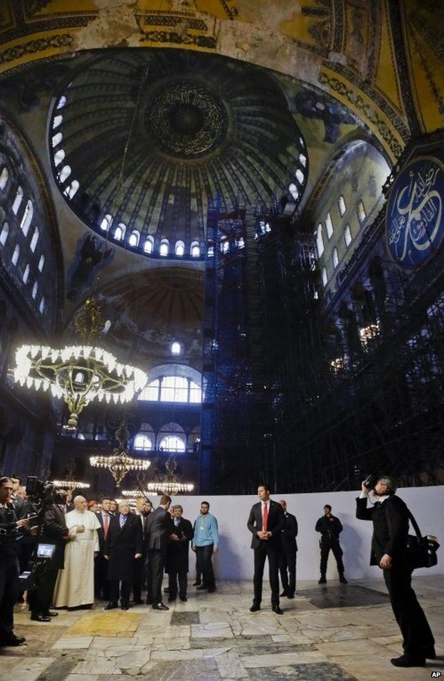 Pope Francis visits Hagia Sofia, the Byzantine church-turned-mosque that is now a museum, in Istanbul.