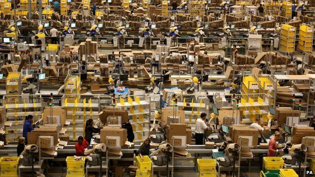 Workers at the Amazon UK Fulfilment Centre in Peterborough