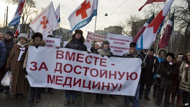 Marchers with banner reading "together for decent medicine" - 30 November