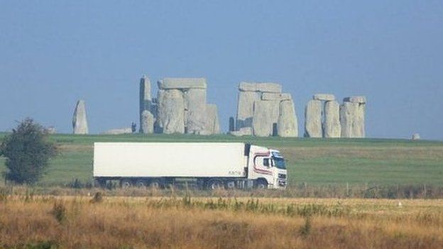 Undated handout photo issued by the National Trust of a lorry passing Stonehenge on the A303