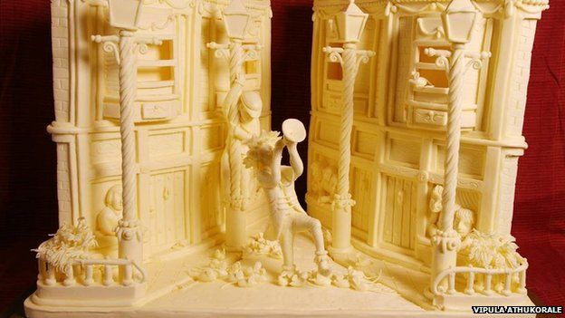 Street scene carved in butter by Vipula Athukorale