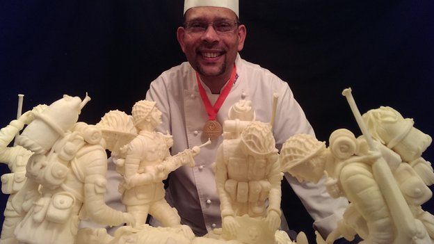 Vipula Athukorale with his World War One butter sculpture