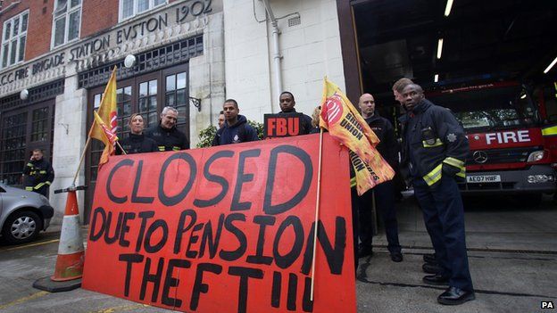 Firefighters on strike in central London in May