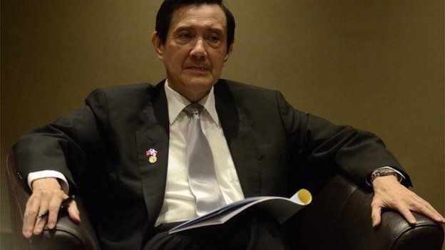 Taiwanese President Ma Ying-jeou listens to a question during an interview with foreign media on July 1, 2014