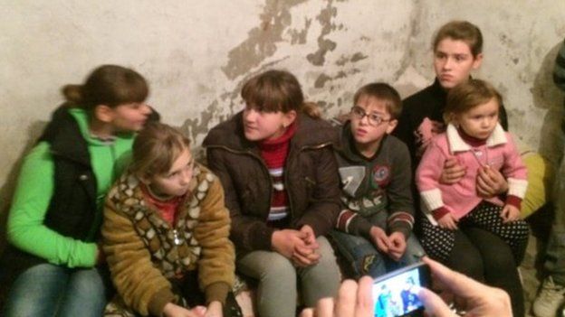 Children in eastern ukraine bomb shelter - BBC Will Vernon