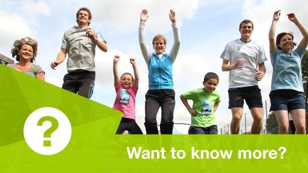 graphic with image of Andy & Judy Murray jumping with a group of kids + words "Want to know more?"