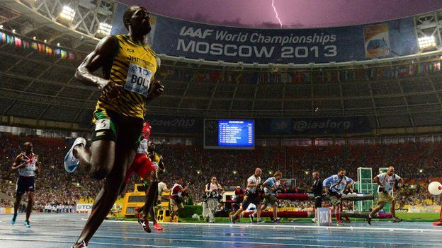 Jamaica"s Usain Bolt wins the 100 metres final at the 2013 World Championships in Moscow