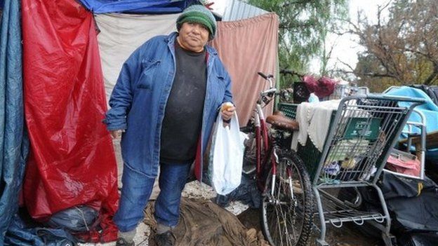 A resident at "the Jungle" homeless encampment